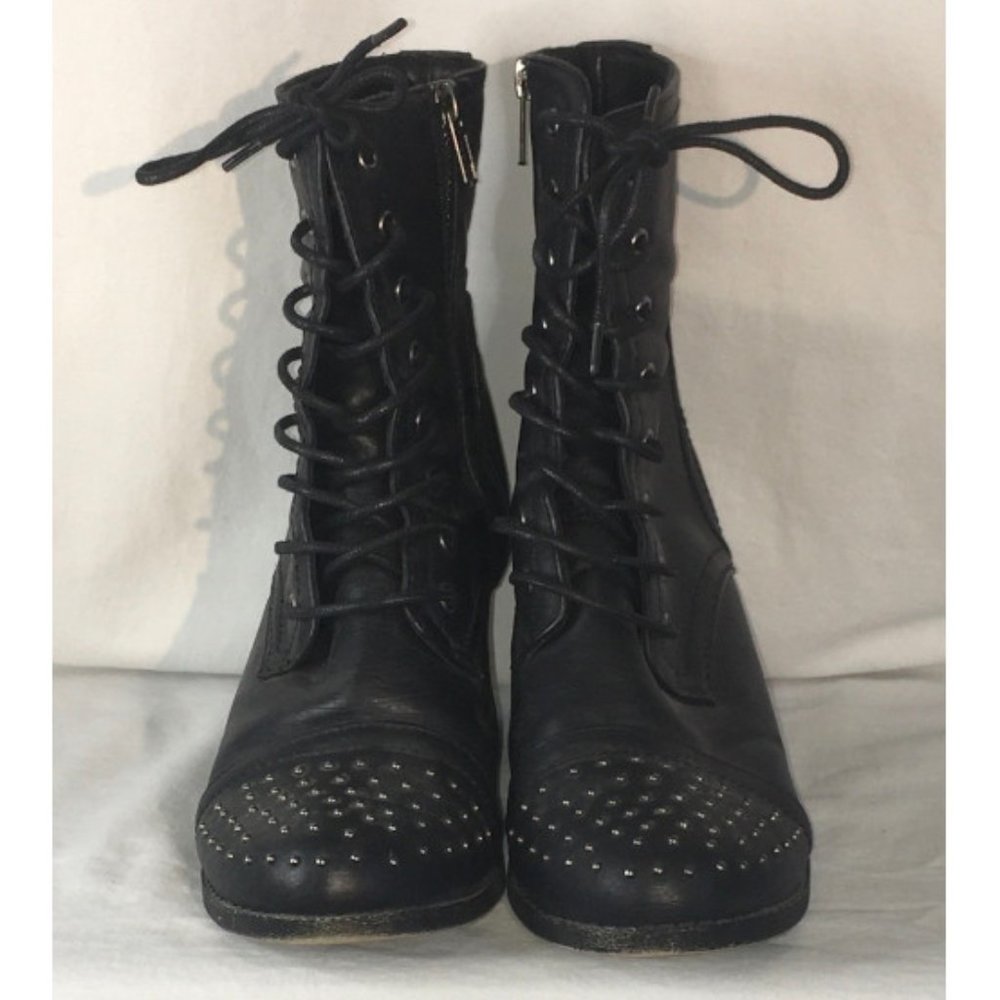 Black Lace-up Heeled Boots